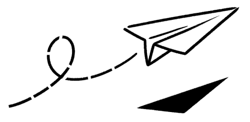 极简黑白线描:在空中飞行的纸飞机。
