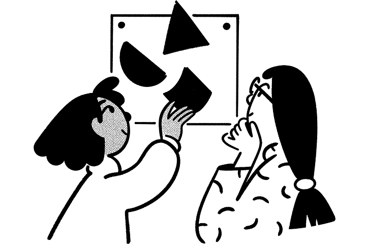 Two illustrated people working together