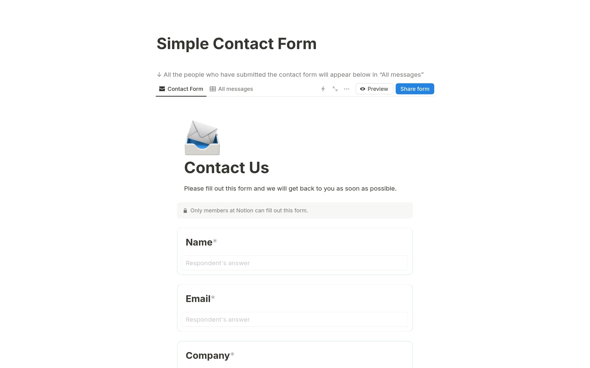 Simple contact form的模板预览