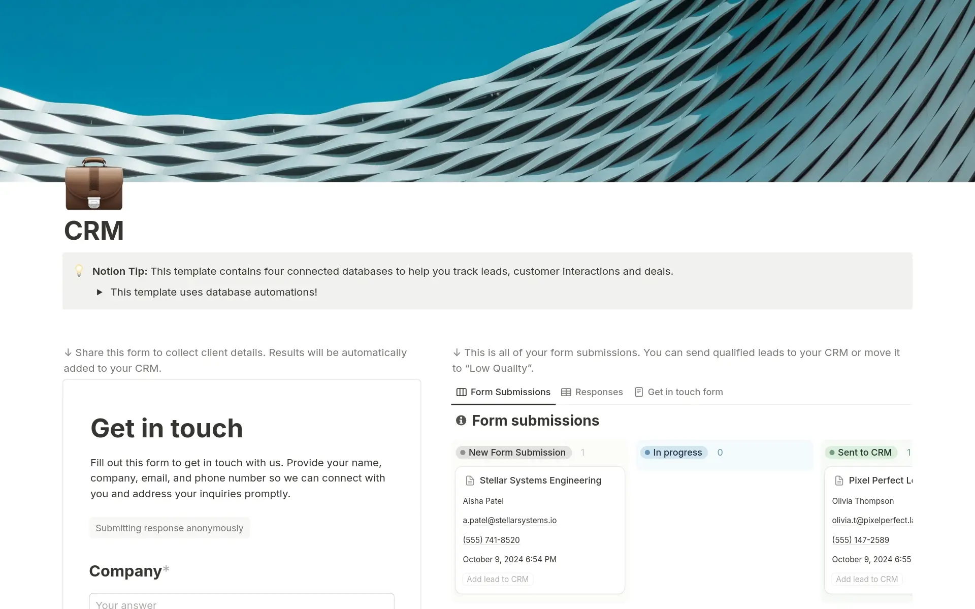 CRM Lead Form的模板预览